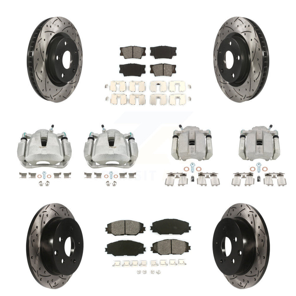 Front Rear Disc Brake Coated Caliper Drilled Slotted Rotors And Semi-Metallic Pads Kit (10Pc) For Toyota RAV4 KCD-100218S