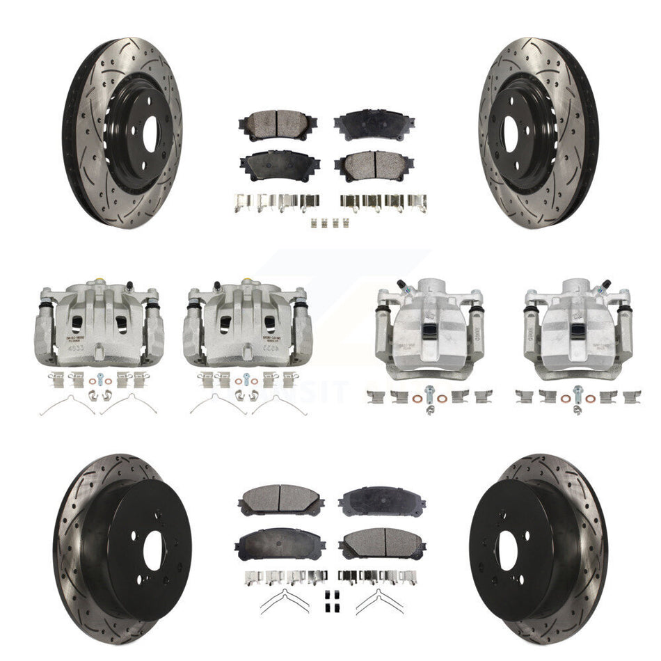 Front Rear Brake Caliper Drilled Slot Rotor Semi-Metallic Pad Kit (10Pc) For Lexus RX350 KCD-100219P