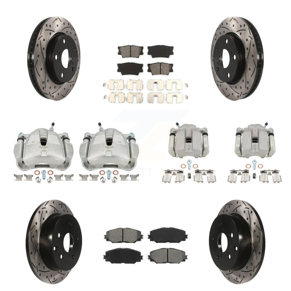 Front Rear Disc Brake Coated Caliper Drilled Slotted Rotors And Semi-Metallic Pads Kit (10Pc) For Toyota RAV4 KCD-100219S