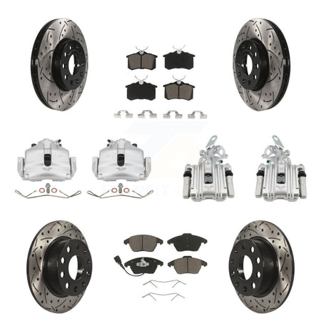 Front Rear Brake Caliper Drill Slotted Rotor Ceramic Pad Kit (10Pc) For Volkswagen Jetta KCD-100220C