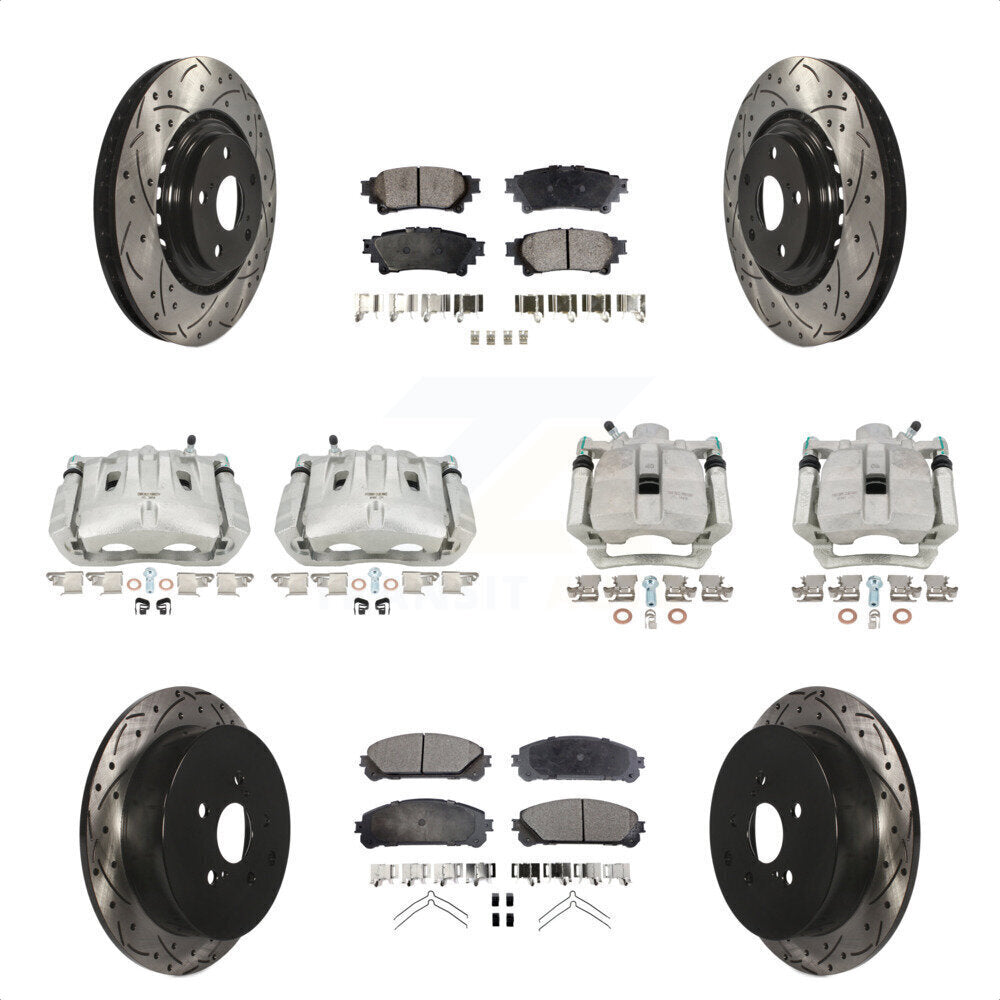 Front Rear Disc Brake Coated Caliper Drilled Slotted Rotors And Semi-Metallic Pads Kit (10Pc) For Toyota Highlander Sienna Lexus RX350 KCD-100220P by Transit Auto