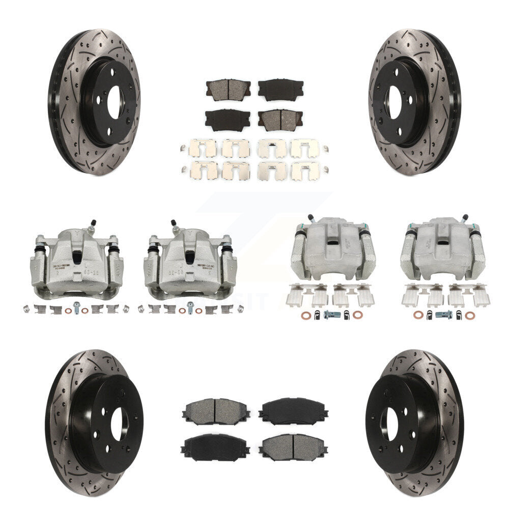 Front Rear Brake Caliper Drilled Slot Rotor Semi-Metallic Pad Kit (10Pc) For Toyota RAV4 KCD-100220S