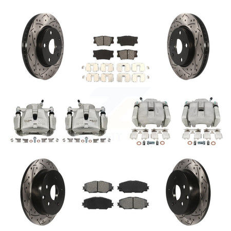 Front Rear Brake Caliper Drilled Slot Rotor Semi-Metallic Pad Kit (10Pc) For Toyota RAV4 KCD-100220S