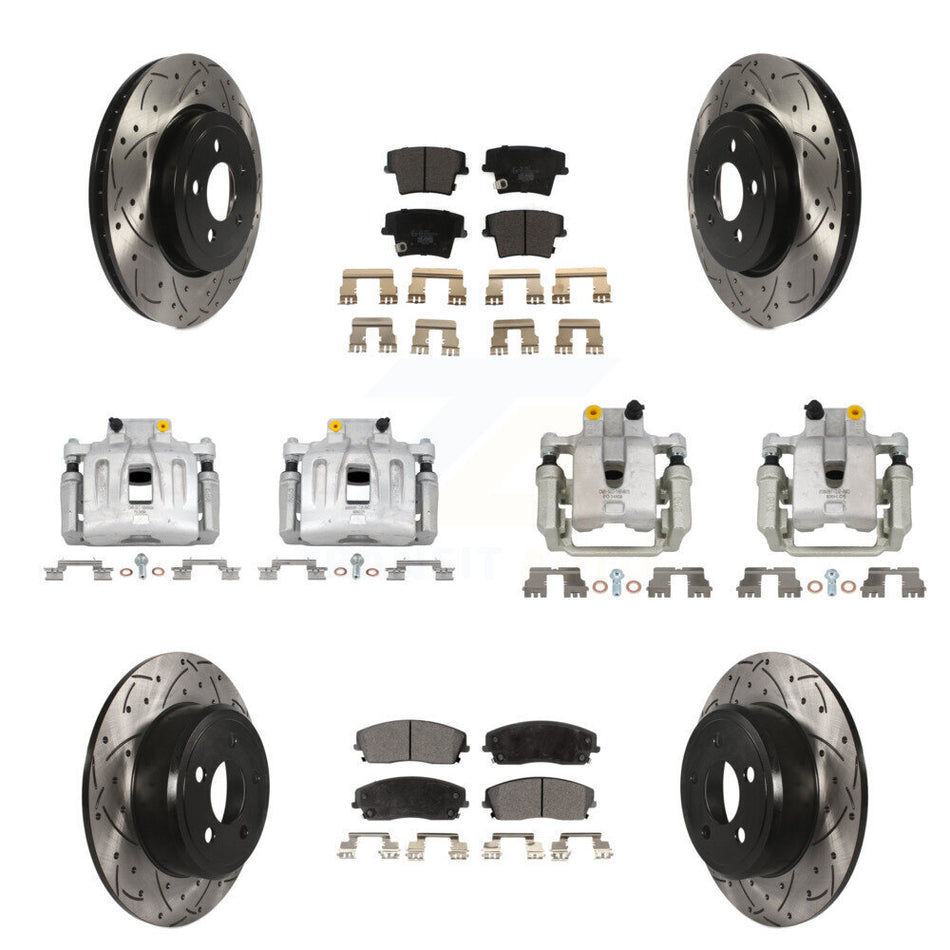 Front Rear Brake Coat Caliper Drill Slot Rotors Ceramic Pad Kit (10Pc) For Dodge Charger KCD-100220T