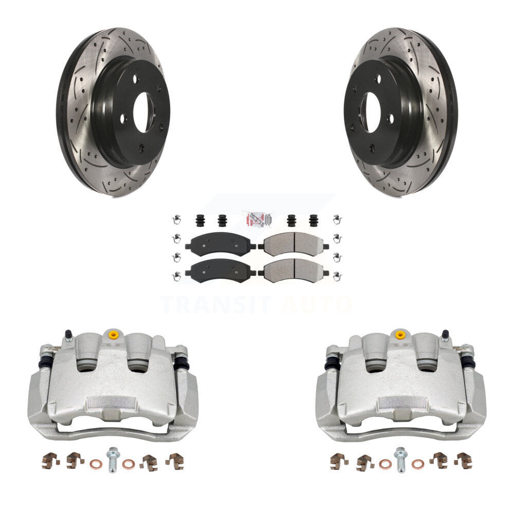 Front Brake Caliper Drill Slotted Rotor Semi-Metallic Pad Kit For Ram 1500 Classic Dodge KCD-100221N