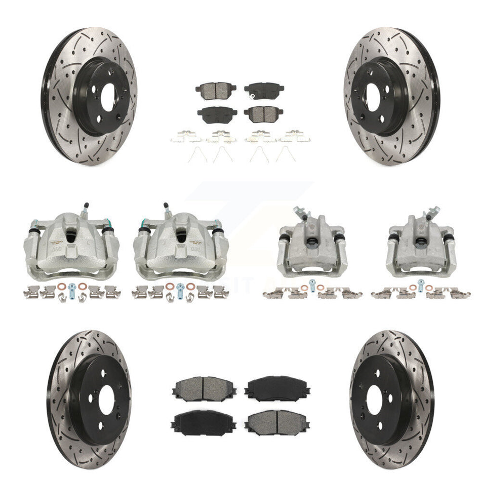 Front Rear Brake Caliper Drill Slot Rotor Semi-Metallic Pad Kit (10Pc) For Toyota Matrix KCD-100221S
