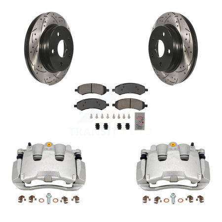 Front Brake Caliper Drill Slotted Rotor Semi-Metallic Pad Kit For Ram 1500 Classic Dodge KCD-100222N