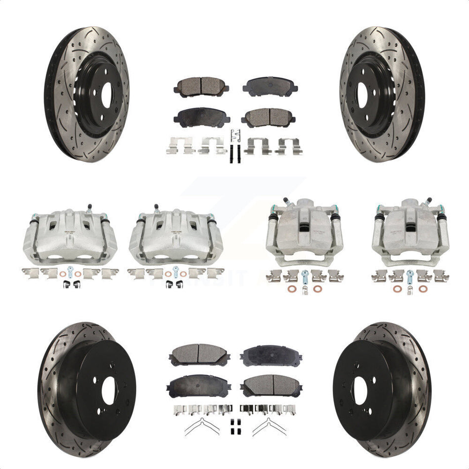 Front Rear Disc Brake Coated Caliper Drilled Slotted Rotors And Semi-Metallic Pads Kit (10Pc) For 2014 Toyota Highlander Hybrid Limited with FULL HYBRID EV-GAS (FHEV) engine KCD-100222P by Transit Auto