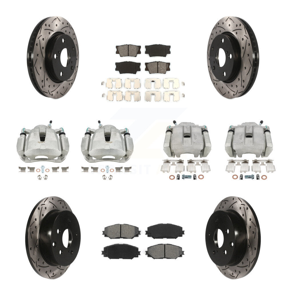 Front Rear Brake Caliper Drilled Slot Rotor Semi-Metallic Pad Kit (10Pc) For Toyota RAV4 KCD-100222S