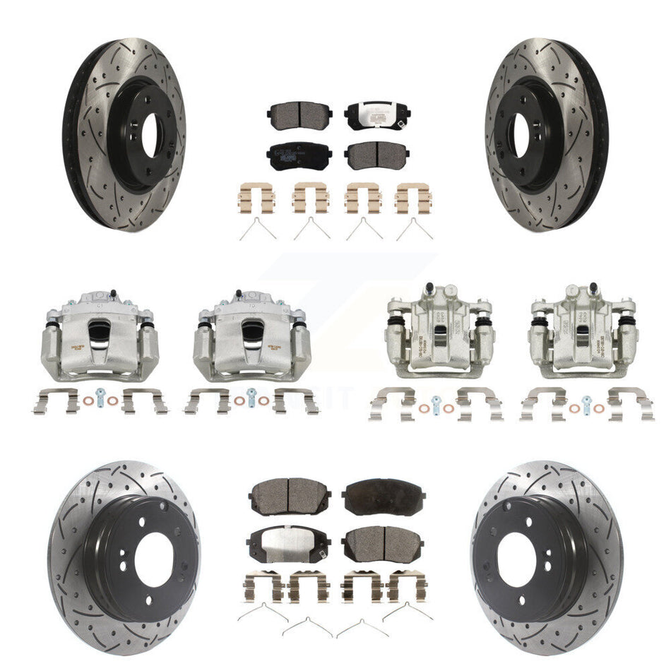 Front Rear Brake Coat Caliper Drill Slot Rotor Ceramic Pad Kit (10Pc) For Hyundai Sonata KCD-100222T