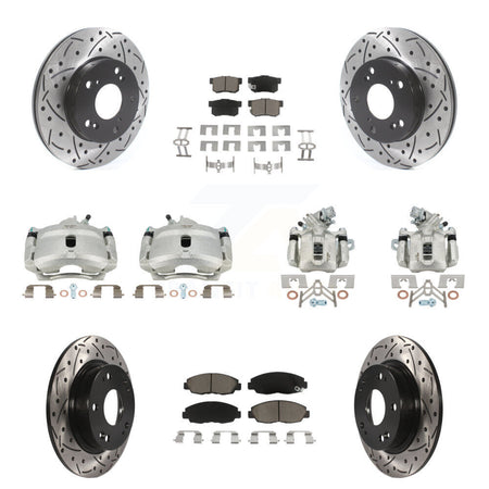 Front Rear Brake Coated Caliper Drill Slot Rotors Ceramic Pad Kit (10Pc) For Honda Civic KCD-100223C
