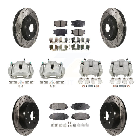 Front Rear Brake Caliper Drilled Slot Rotor Semi-Metallic Pad Kit (10Pc) For Toyota RAV4 KCD-100223P
