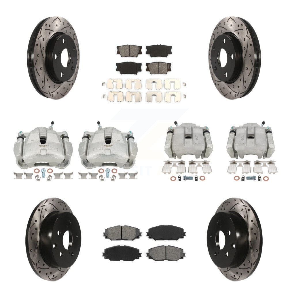 Front Rear Brake Caliper Drilled Slot Rotor Semi-Metallic Pad Kit (10Pc) For Toyota RAV4 KCD-100223S