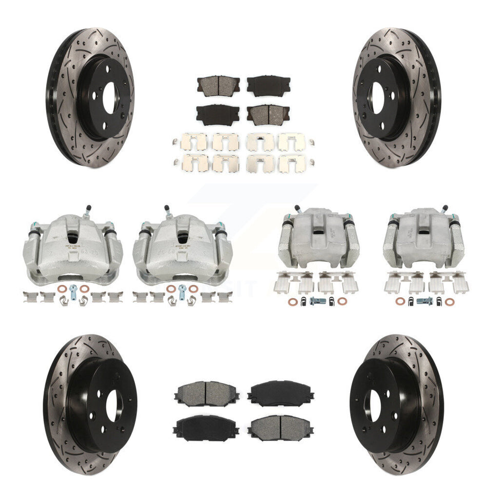 Front Rear Brake Caliper Drilled Slot Rotor Semi-Metallic Pad Kit (10Pc) For Toyota RAV4 KCD-100223S