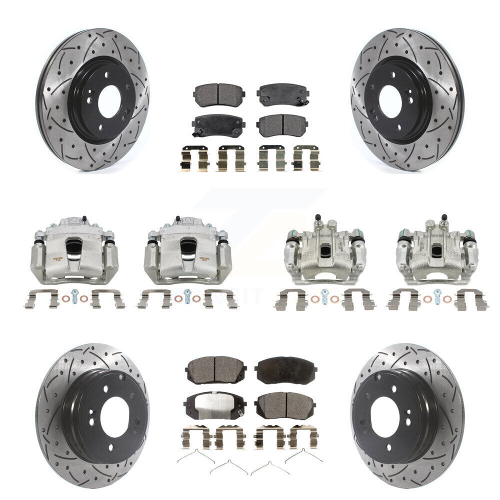 Front Rear Brake Coat Caliper Drill Slot Rotor Ceramic Pad Kit (10Pc) For Hyundai Sonata KCD-100223T