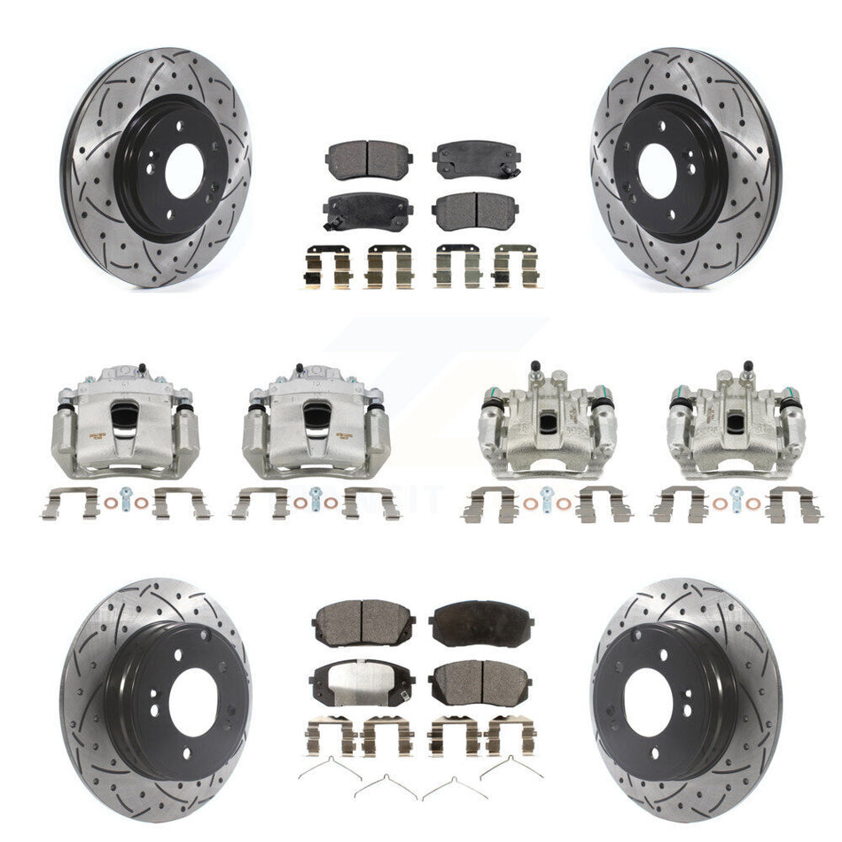 Front Rear Brake Coat Caliper Drill Slot Rotor Ceramic Pad Kit (10Pc) For Hyundai Sonata KCD-100223T