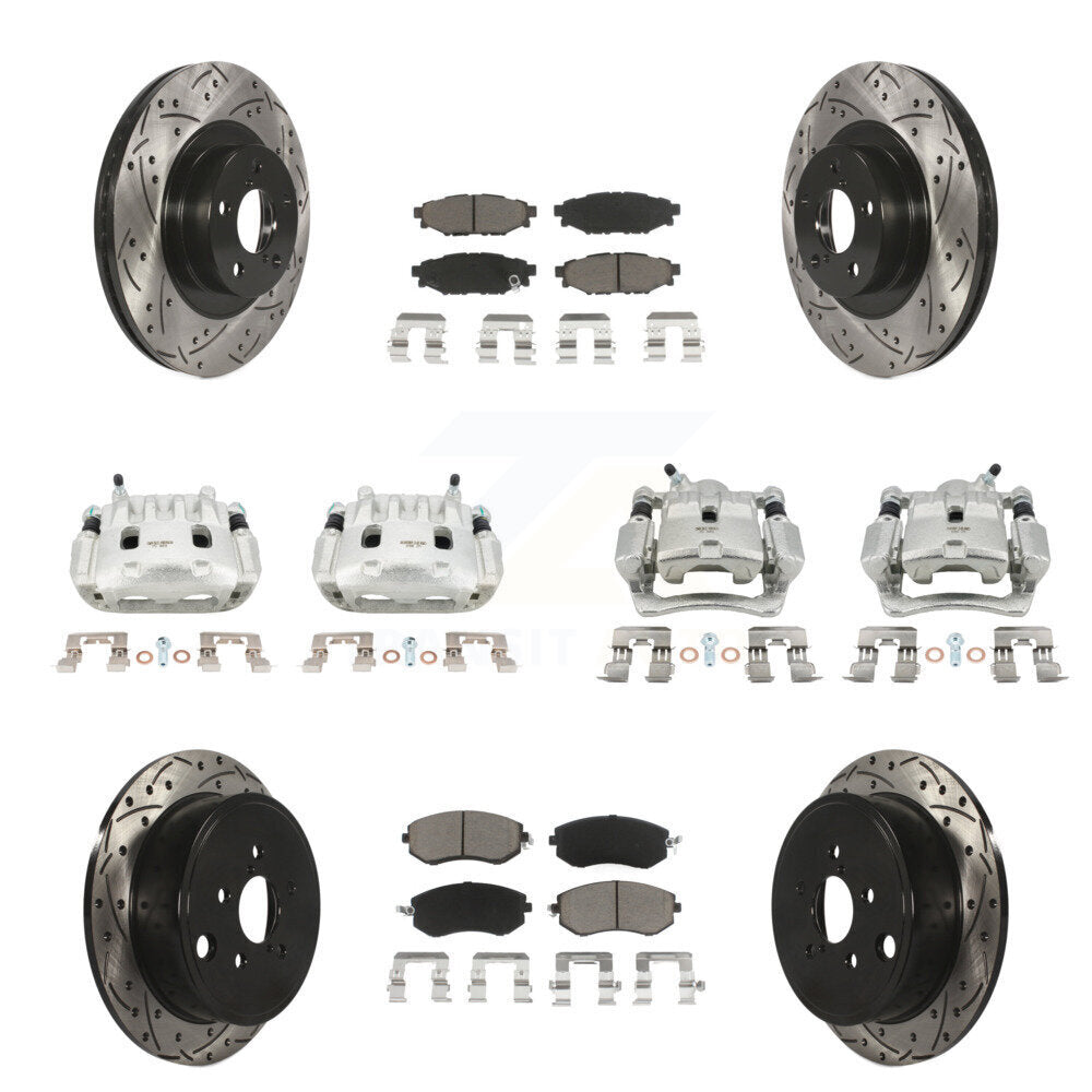 Front Rear Brake Coat Caliper Drill Slot Rotor Ceramic Pad Kit (10Pc) For Subaru Impreza KCD-100224C