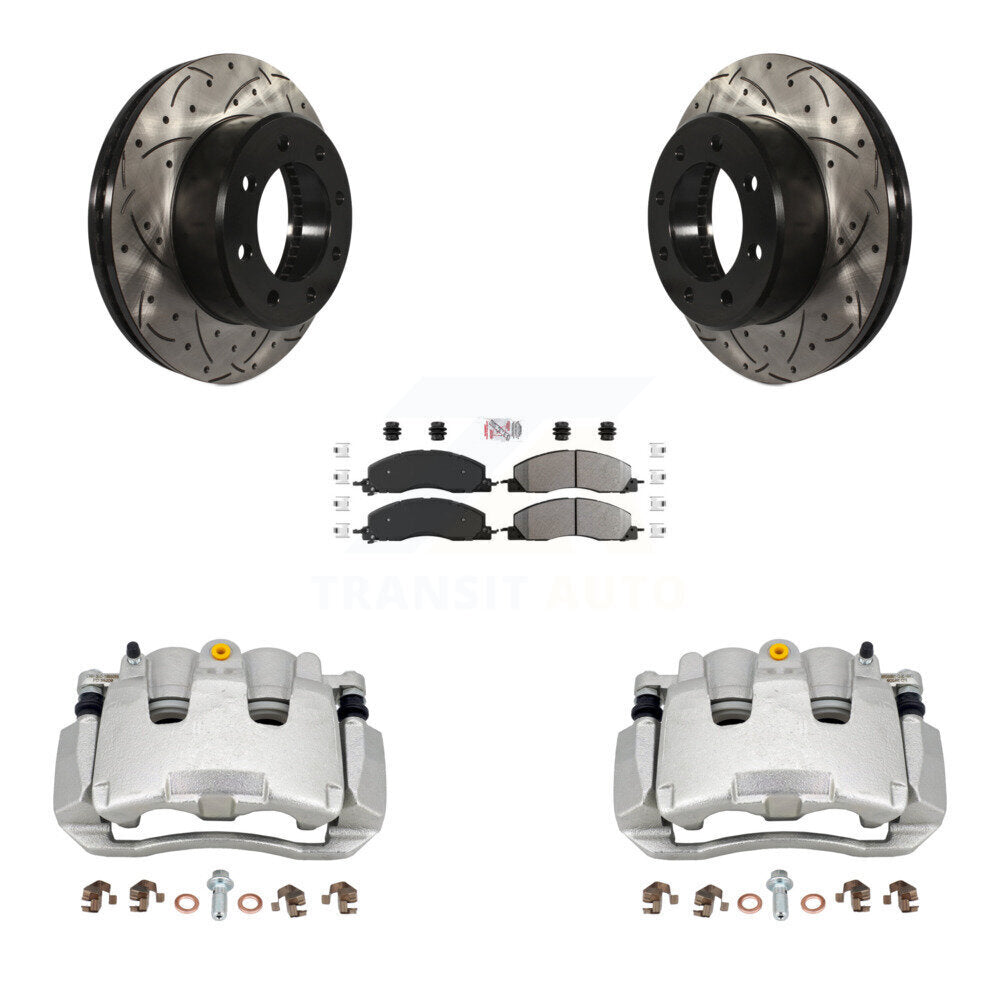 Front Disc Brake Coated Caliper Drilled Slotted Rotor Semi-Metallic Pad Kit For Ram 1500 KCD-100224N