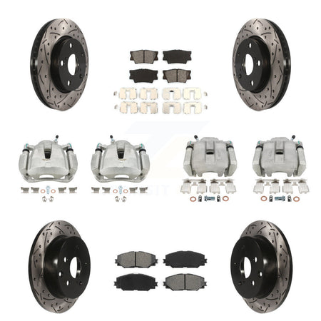 Front Rear Brake Caliper Drilled Slot Rotor Semi-Metallic Pad Kit (10Pc) For Toyota RAV4 KCD-100224S