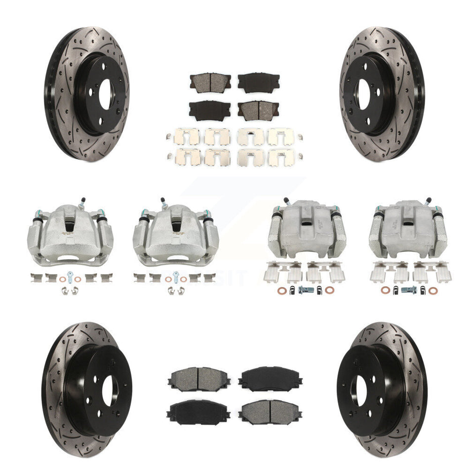 Front Rear Brake Caliper Drilled Slot Rotor Semi-Metallic Pad Kit (10Pc) For Toyota RAV4 KCD-100224S
