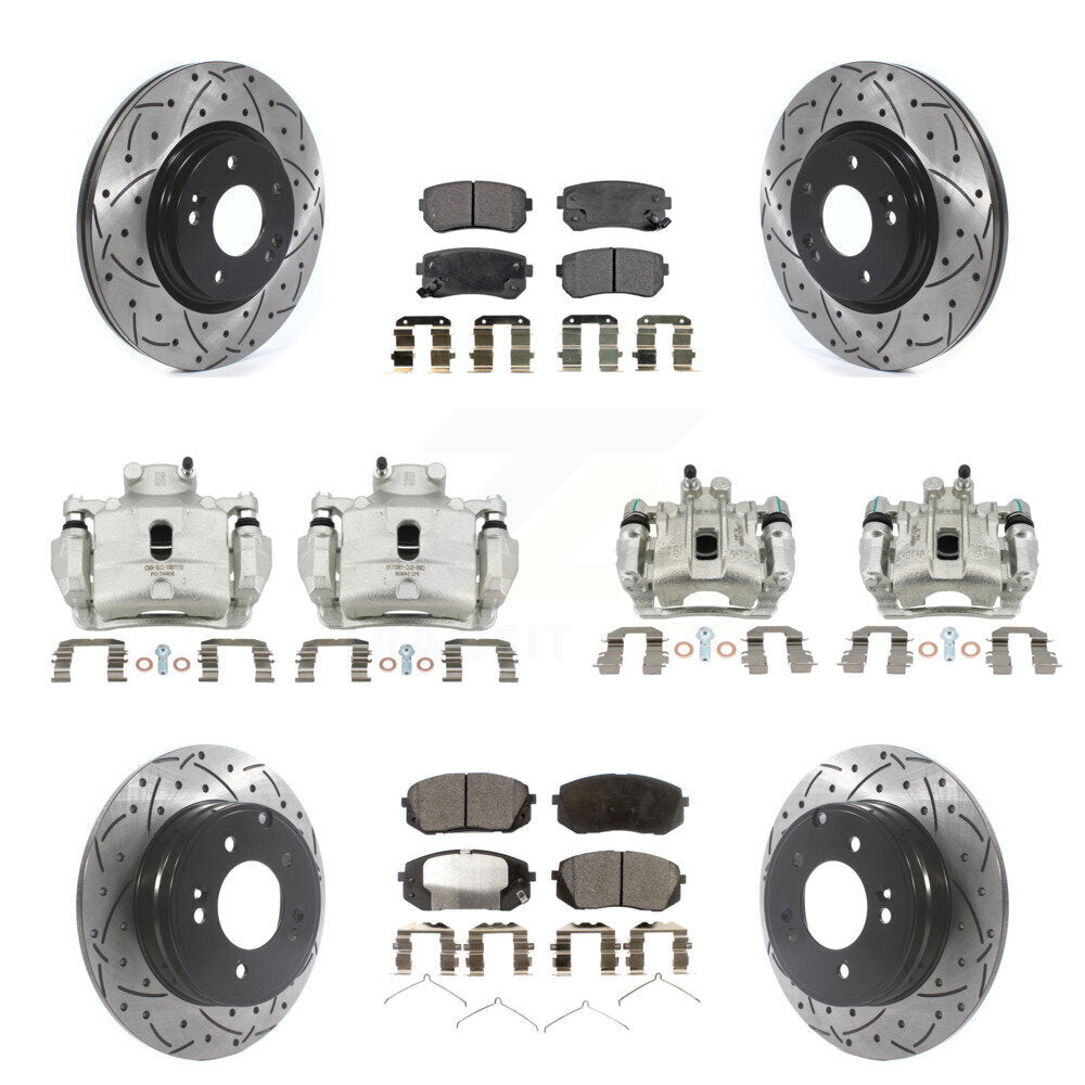 Front Rear Brake Coat Caliper Drill Slot Rotor Ceramic Pad Kit (10Pc) For Hyundai Sonata KCD-100224T