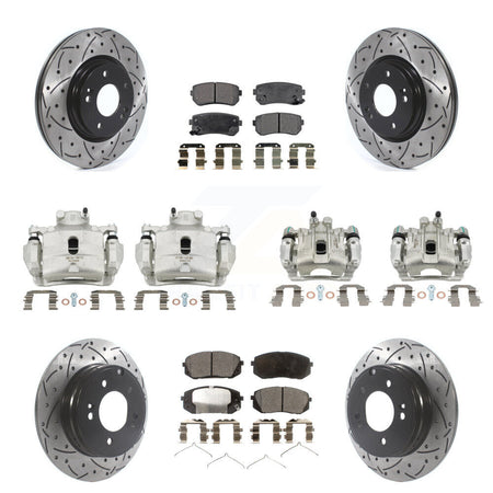 Front Rear Brake Coat Caliper Drill Slot Rotor Ceramic Pad Kit (10Pc) For Hyundai Sonata KCD-100224T