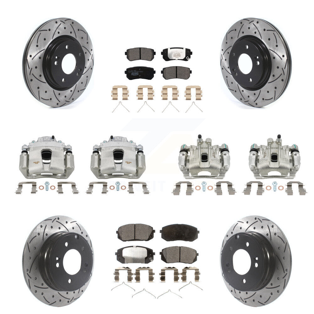 Front Rear Brake Coated Caliper Drilled Slot Rotor Ceramic Pad Kit (10Pc) For Kia Optima KCD-100225T