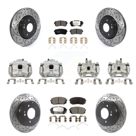 Front Rear Brake Coated Caliper Drilled Slot Rotor Ceramic Pad Kit (10Pc) For Kia Optima KCD-100225T