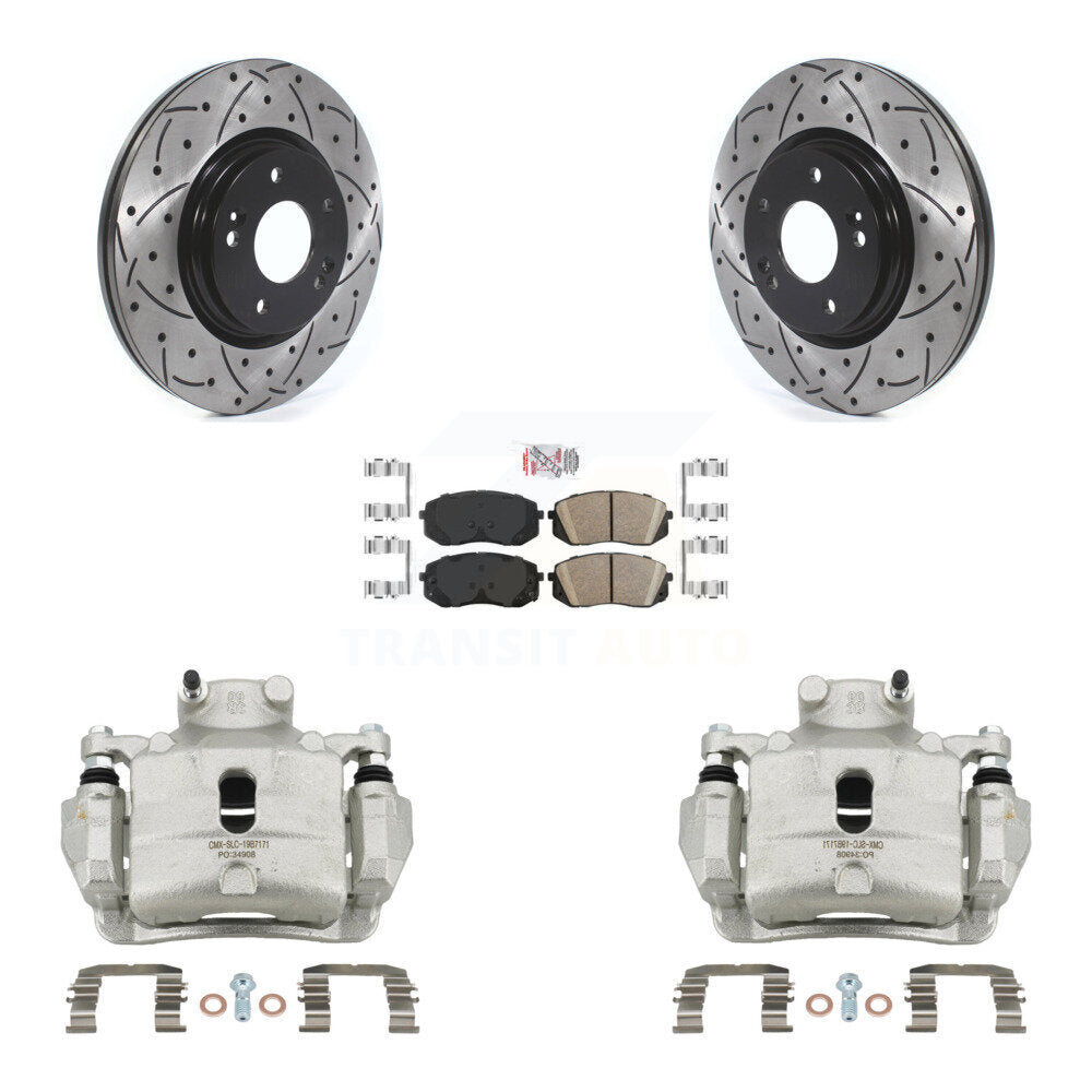 Front Disc Brake Coated Caliper Drilled Slotted Rotor Ceramic Pad Kit For Hyundai Sonata KCD-100226N