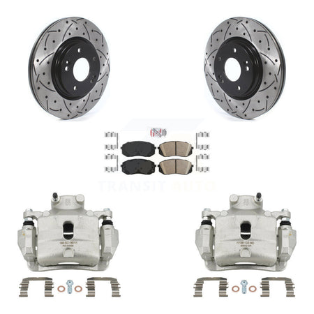 Front Disc Brake Coated Caliper Drilled Slotted Rotor Ceramic Pad Kit For Hyundai Sonata KCD-100226N