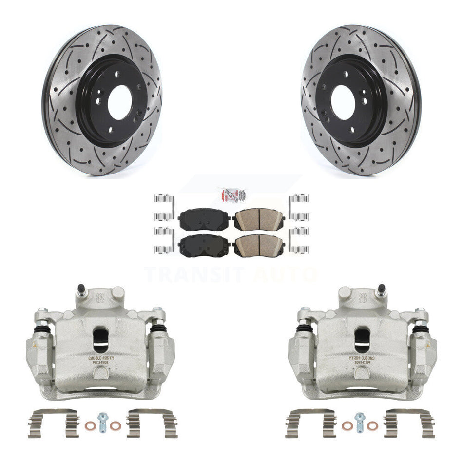 Front Disc Brake Coated Caliper Drilled Slotted Rotor Ceramic Pad Kit For Hyundai Sonata KCD-100226N