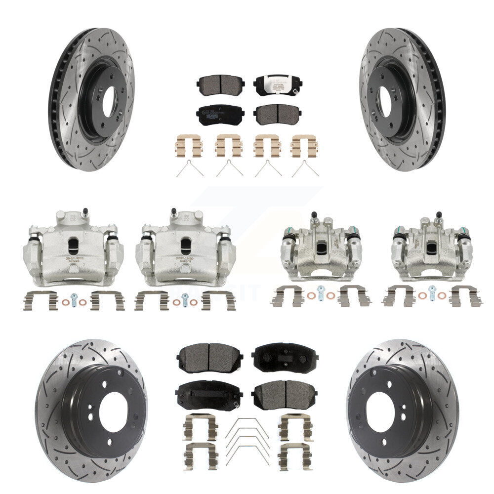 Front Rear Brake Coated Caliper Drilled Slot Rotor Ceramic Pad Kit (10Pc) For Kia Optima KCD-100226T