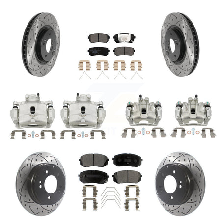 Front Rear Brake Coated Caliper Drilled Slot Rotor Ceramic Pad Kit (10Pc) For Kia Optima KCD-100226T
