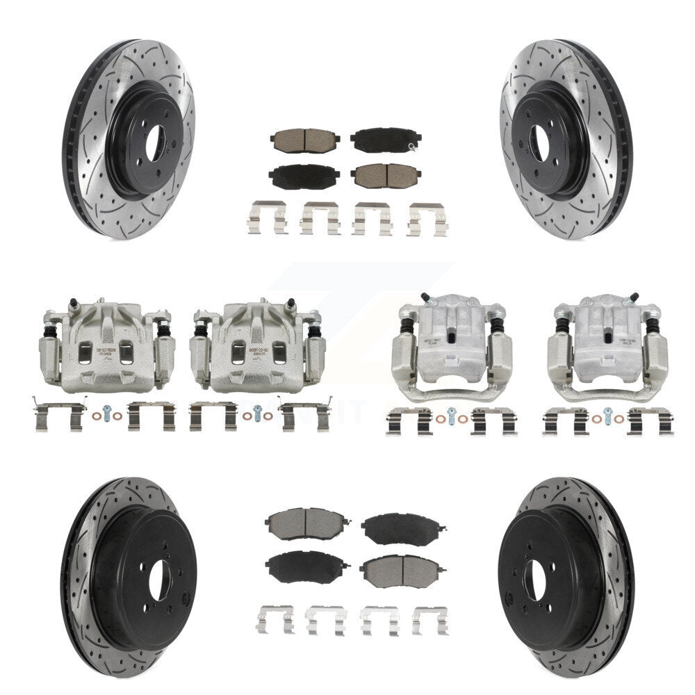 Front Rear Brake Coat Caliper Drill Slot Rotor Ceramic Pad Kit (10Pc) For Subaru Outback KCD-100227C