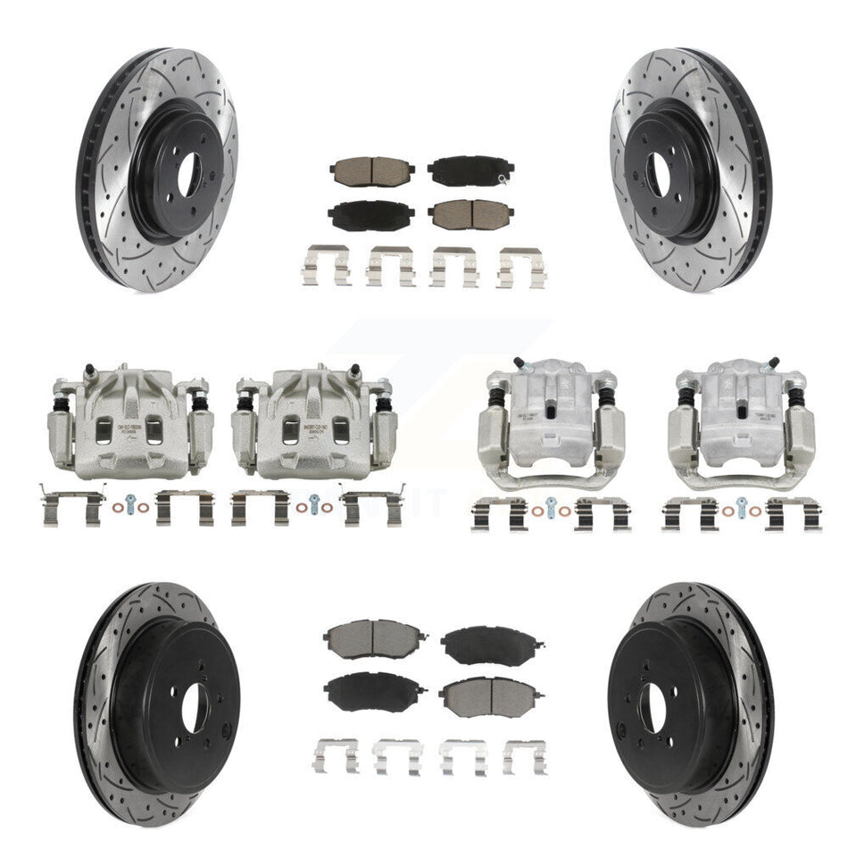 Front Rear Brake Coat Caliper Drill Slot Rotor Ceramic Pad Kit (10Pc) For Subaru Outback KCD-100227C