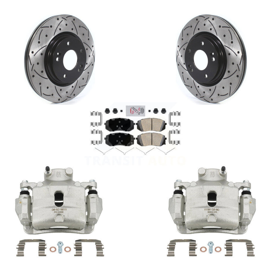 Front Disc Brake Coated Caliper Drilled Slotted Rotor Ceramic Pad Kit For Hyundai Sonata KCD-100227N