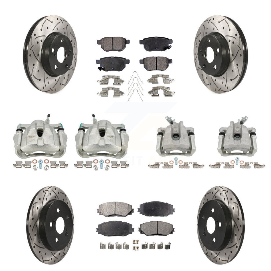 Front Rear Brake Caliper Drill Slot Rotor Semi-Metallic Pad Kit (10Pc) For Toyota Matrix KCD-100227P