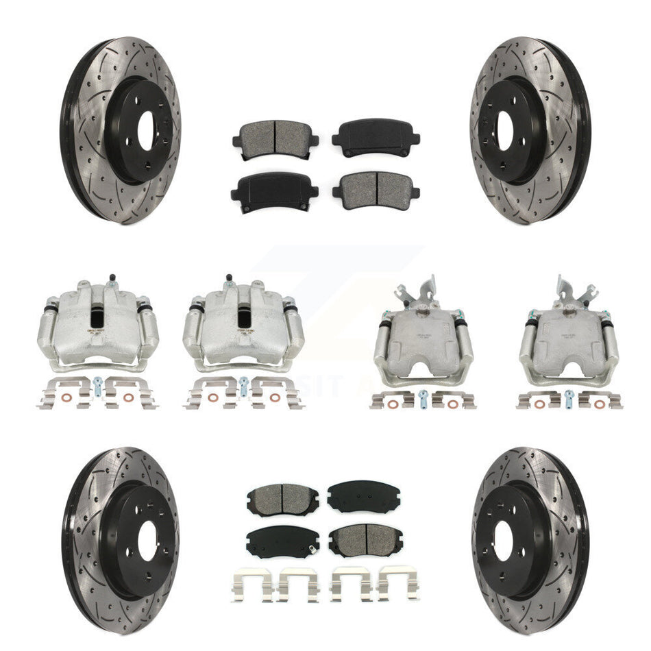 Front Rear Disc Brake Coated Caliper Drilled Slotted Rotors And Semi-Metallic Pads Kit (10Pc) For Buick LaCrosse Allure KCD-100227S