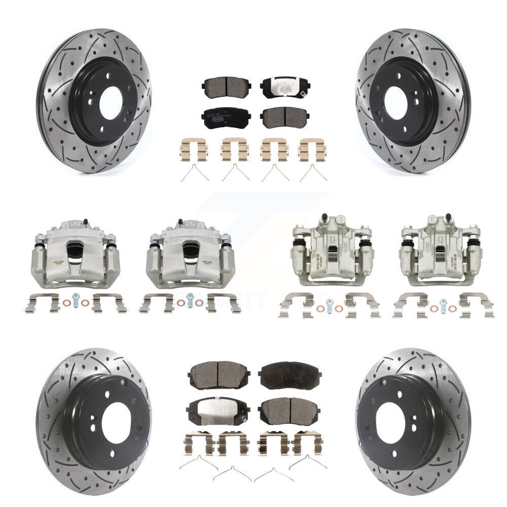 Front Rear Brake Coated Caliper Drilled Slot Rotor Ceramic Pad Kit (10Pc) For Kia Optima KCD-100227T