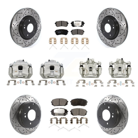 Front Rear Brake Coated Caliper Drilled Slot Rotor Ceramic Pad Kit (10Pc) For Kia Optima KCD-100227T