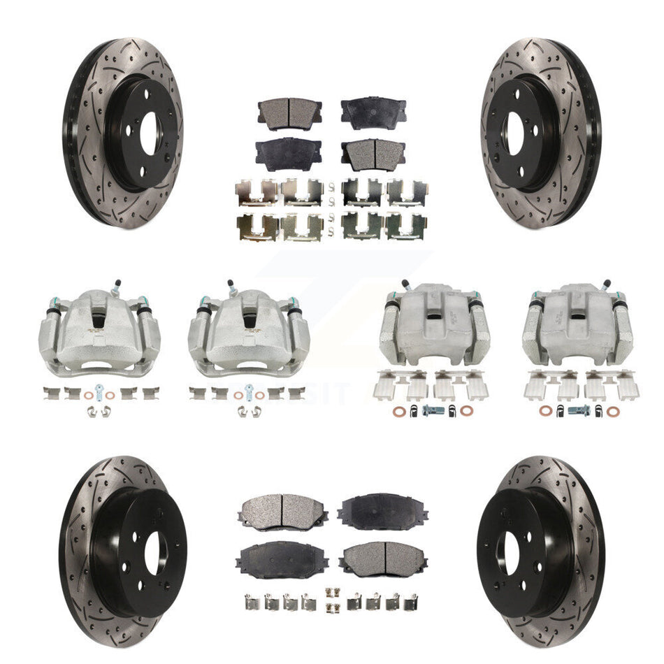 Front Rear Brake Caliper Drilled Slot Rotor Semi-Metallic Pad Kit (10Pc) For Toyota RAV4 KCD-100228P