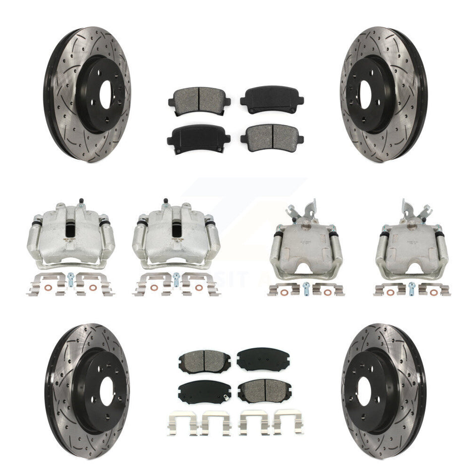 Front Rear Disc Brake Coated Caliper Drilled Slotted Rotors And Semi-Metallic Pads Kit (10Pc) For Chevrolet Impala Malibu KCD-100228S