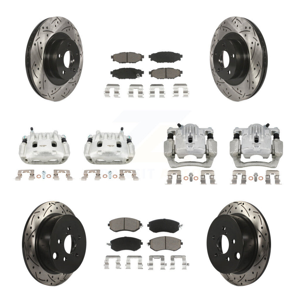 Front Rear Brake Caliper Drill Slot Rotors Ceramic Pad Kit (10Pc) For Subaru Forester XV KCD-100229C