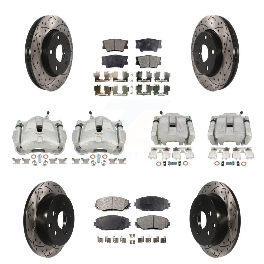 Front Rear Brake Caliper Drilled Slot Rotor Semi-Metallic Pad Kit (10Pc) For Toyota RAV4 KCD-100229P