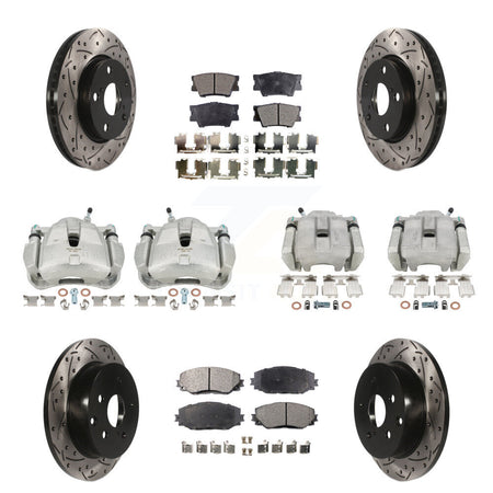Front Rear Brake Caliper Drilled Slot Rotor Semi-Metallic Pad Kit (10Pc) For Toyota RAV4 KCD-100229P