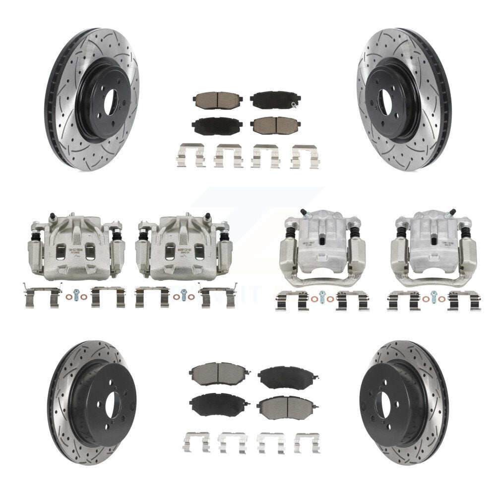 Front Rear Brake Caliper Drill Slotted Rotors Ceramic Pad Kit (10Pc) For Subaru Forester KCD-100230C