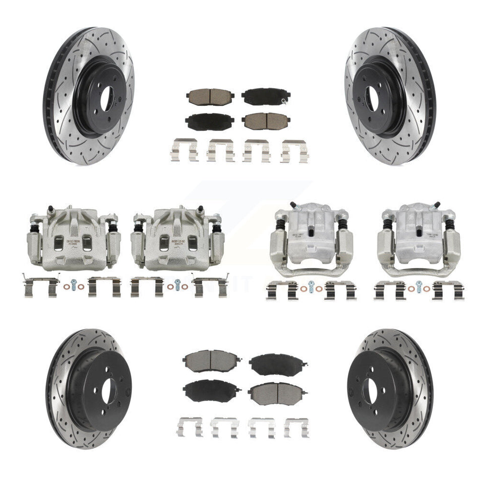 Front Rear Brake Caliper Drill Slotted Rotors Ceramic Pad Kit (10Pc) For Subaru Forester KCD-100230C