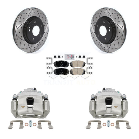 Front Brake Caliper Drill Slot Rotors Ceramic Pad Kit For Hyundai Sonata Kia Kona Optima KCD-100230N