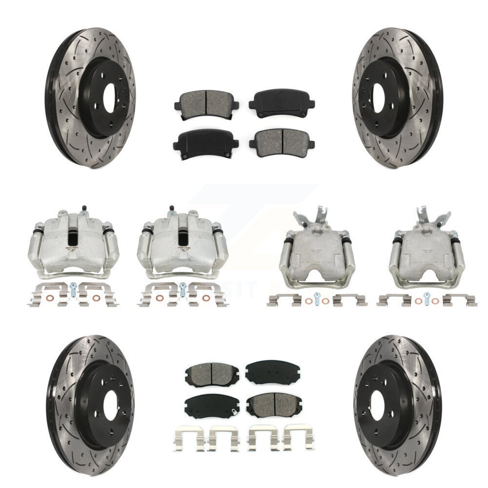 Front Rear Disc Brake Coated Caliper Drilled Slotted Rotors And Semi-Metallic Pads Kit (10Pc) For 2014-2015 Chevrolet Malibu 2.0L with Turbocharged With 17" Factory Wheels KCD-100230S