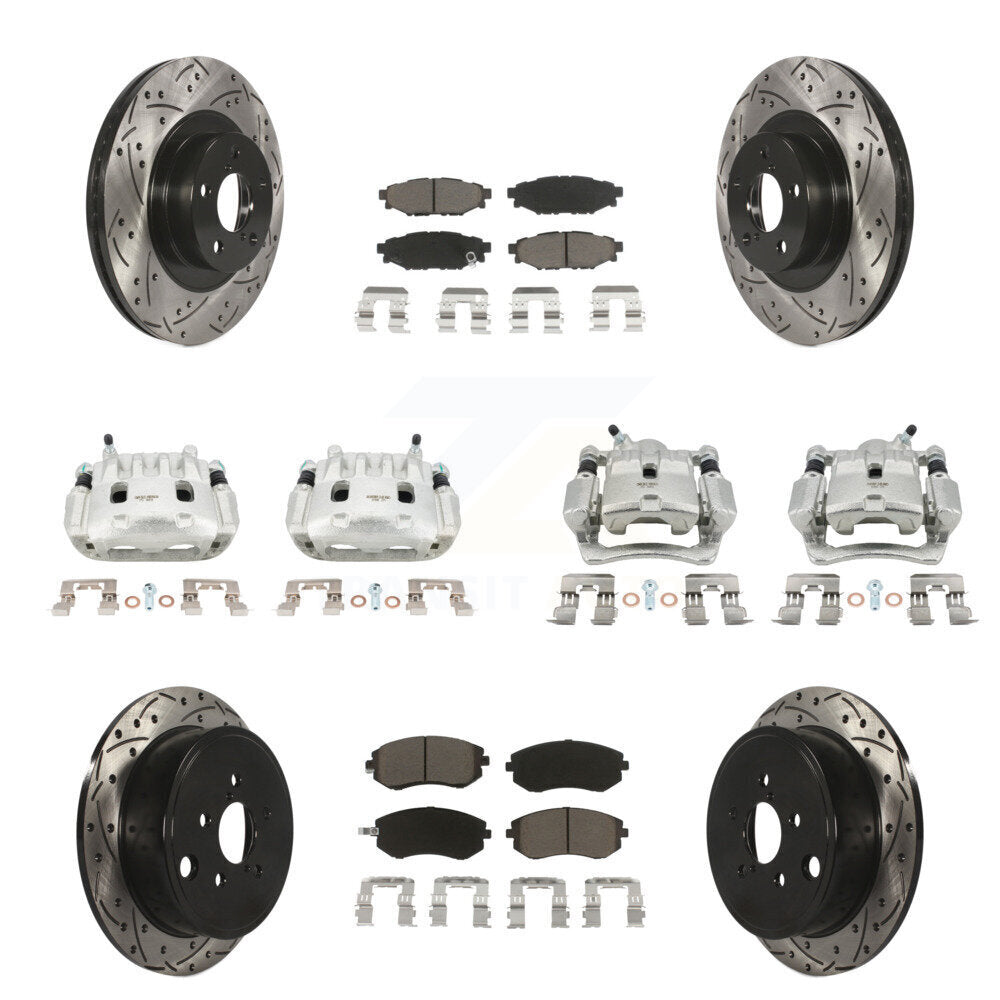 Front Rear Brake Caliper Drill Slot Rotors Ceramic Pad Kit (10Pc) For Subaru Impreza WRX KCD-100231C